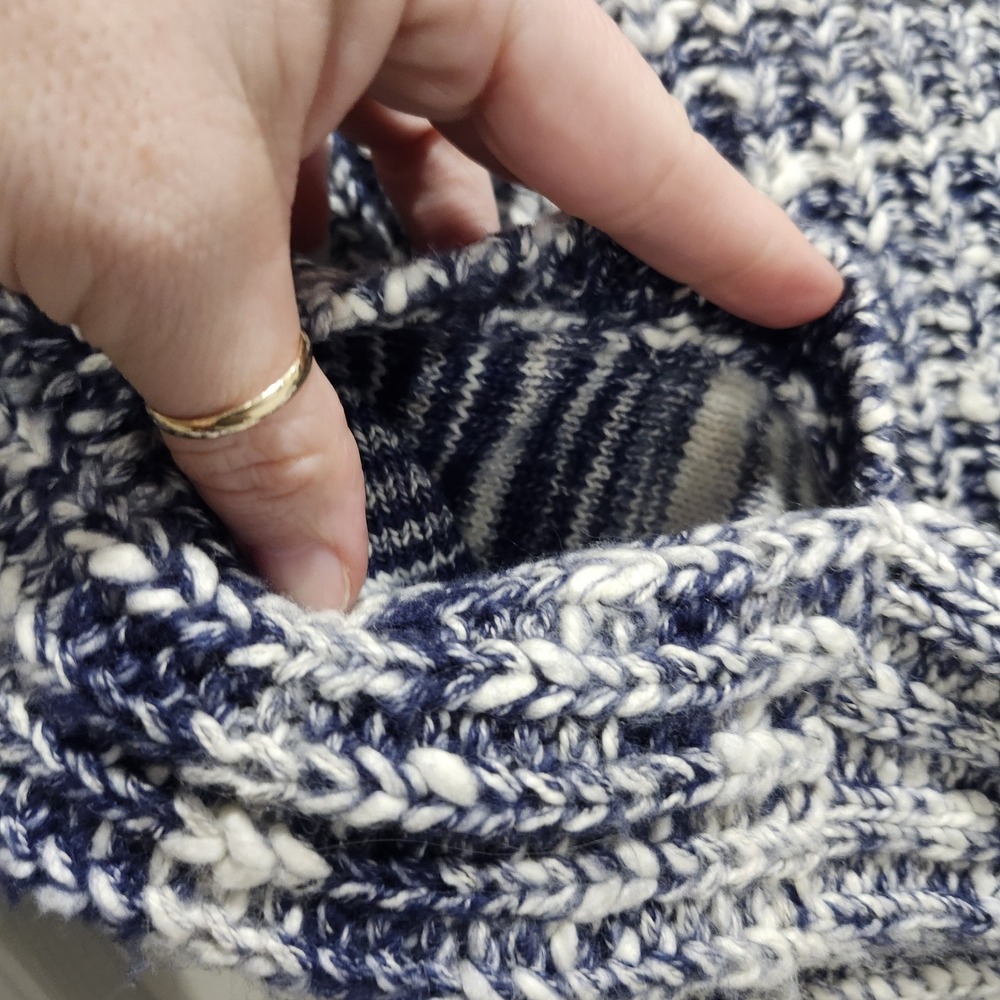 Sundance Women's Chunky Knit Zip Up Sweater Blue White Marled Collared Size S - Picture 5 of 15